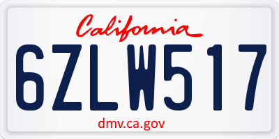 CA license plate 6ZLW517