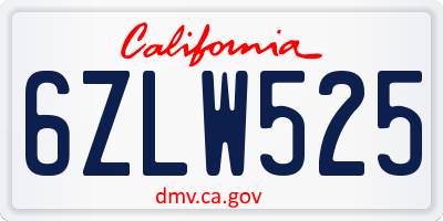 CA license plate 6ZLW525