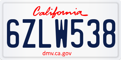 CA license plate 6ZLW538
