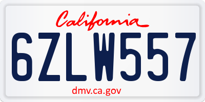 CA license plate 6ZLW557