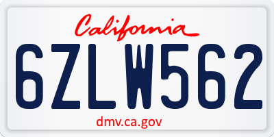 CA license plate 6ZLW562