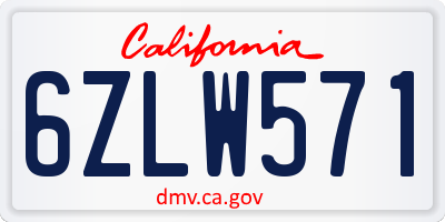 CA license plate 6ZLW571