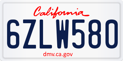 CA license plate 6ZLW580