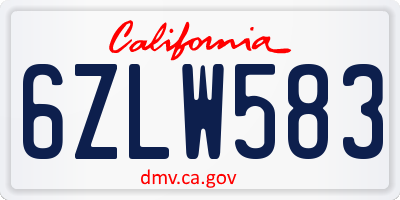 CA license plate 6ZLW583