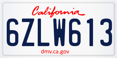 CA license plate 6ZLW613