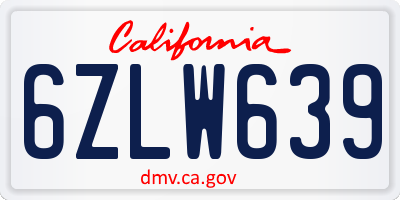 CA license plate 6ZLW639