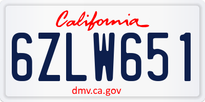 CA license plate 6ZLW651
