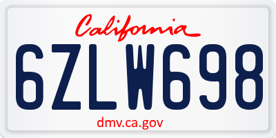 CA license plate 6ZLW698