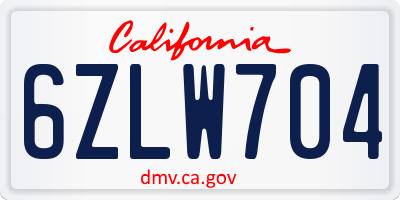 CA license plate 6ZLW704