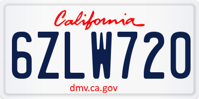 CA license plate 6ZLW720