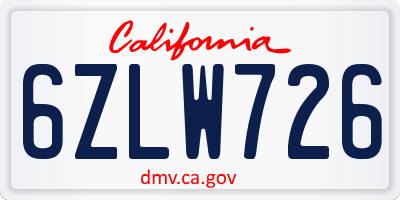 CA license plate 6ZLW726