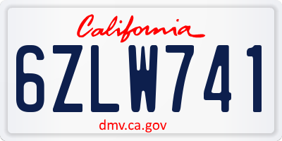 CA license plate 6ZLW741