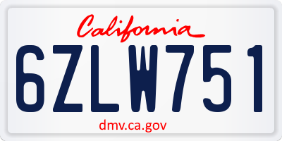 CA license plate 6ZLW751