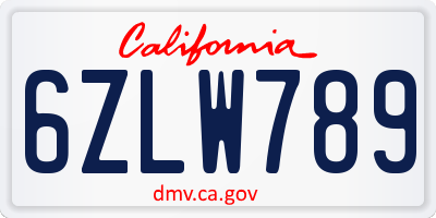 CA license plate 6ZLW789