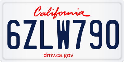 CA license plate 6ZLW790