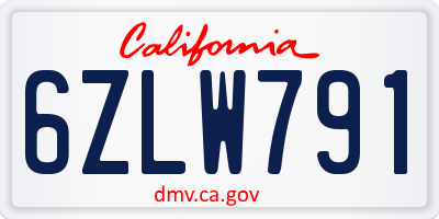 CA license plate 6ZLW791
