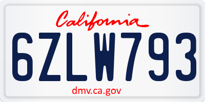CA license plate 6ZLW793