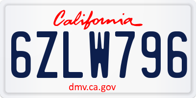 CA license plate 6ZLW796