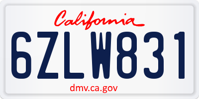 CA license plate 6ZLW831