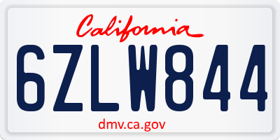 CA license plate 6ZLW844
