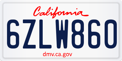 CA license plate 6ZLW860