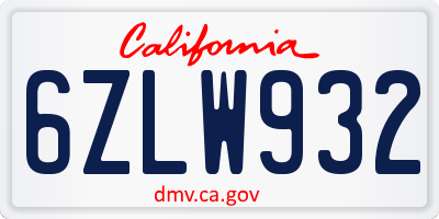 CA license plate 6ZLW932