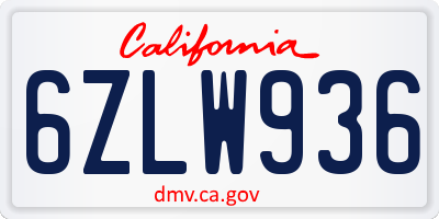 CA license plate 6ZLW936