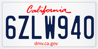 CA license plate 6ZLW940