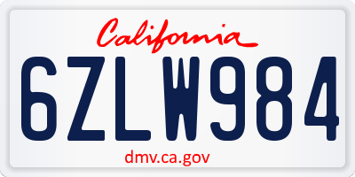 CA license plate 6ZLW984