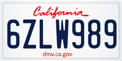 CA license plate 6ZLW989