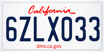 CA license plate 6ZLX033