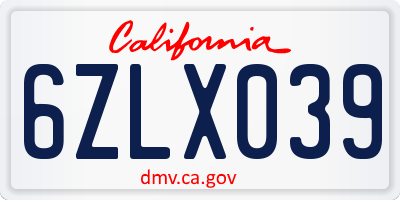 CA license plate 6ZLX039