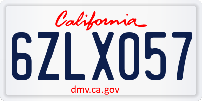 CA license plate 6ZLX057