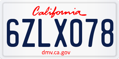 CA license plate 6ZLX078