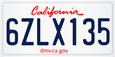 CA license plate 6ZLX135