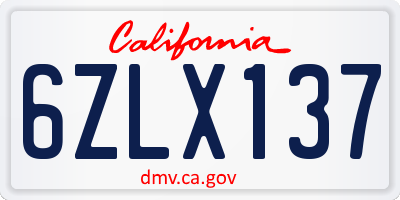 CA license plate 6ZLX137