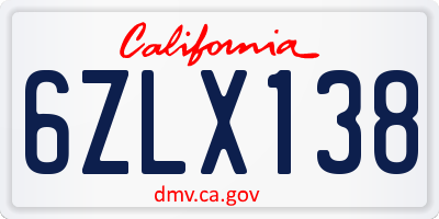 CA license plate 6ZLX138