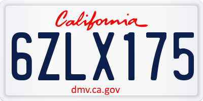CA license plate 6ZLX175