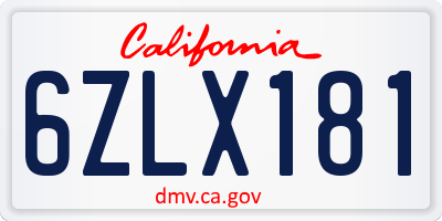 CA license plate 6ZLX181