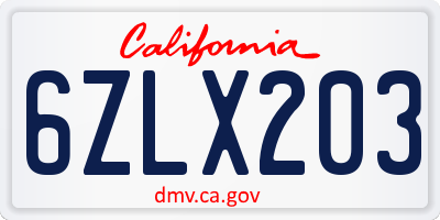 CA license plate 6ZLX203