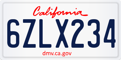 CA license plate 6ZLX234