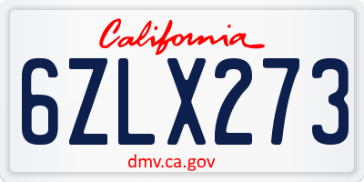 CA license plate 6ZLX273