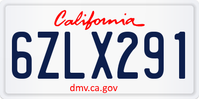 CA license plate 6ZLX291