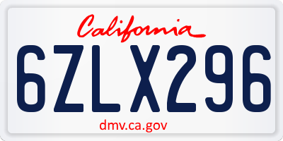 CA license plate 6ZLX296