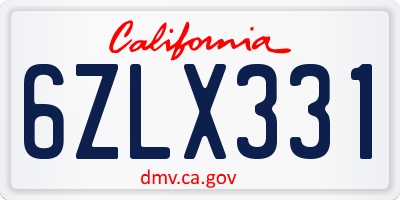 CA license plate 6ZLX331