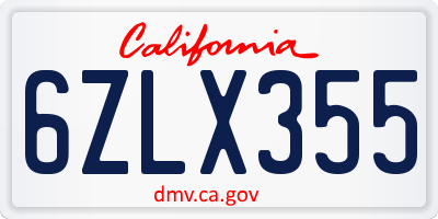 CA license plate 6ZLX355