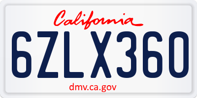 CA license plate 6ZLX360
