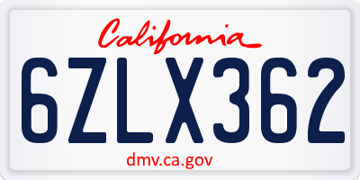 CA license plate 6ZLX362