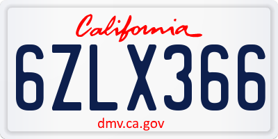 CA license plate 6ZLX366