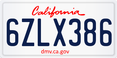 CA license plate 6ZLX386